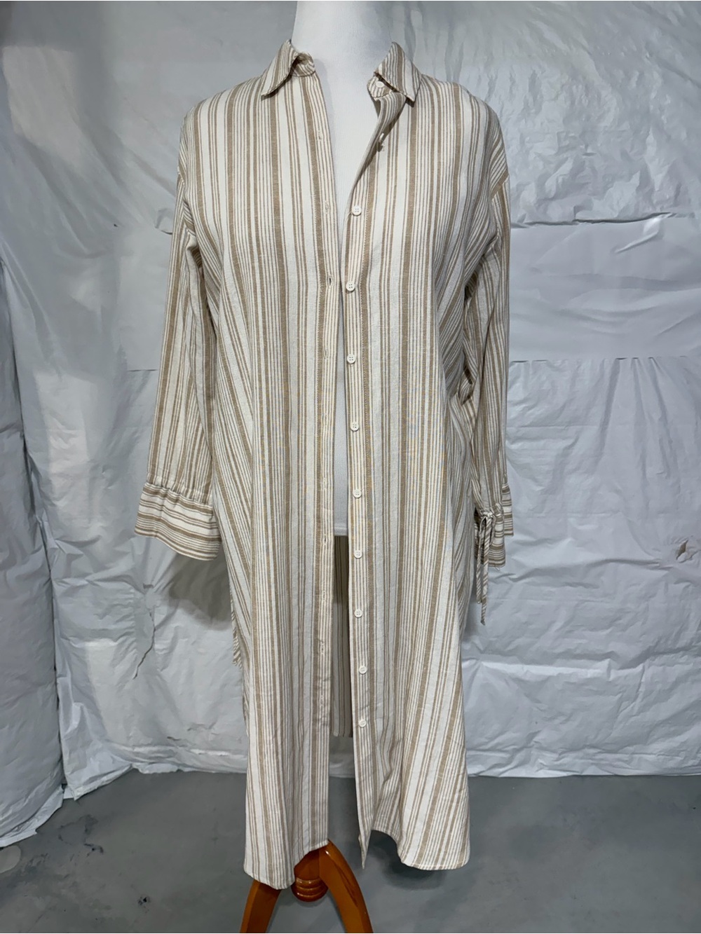 Gibson Latimer Beige and Cream Striped Shirt Dress